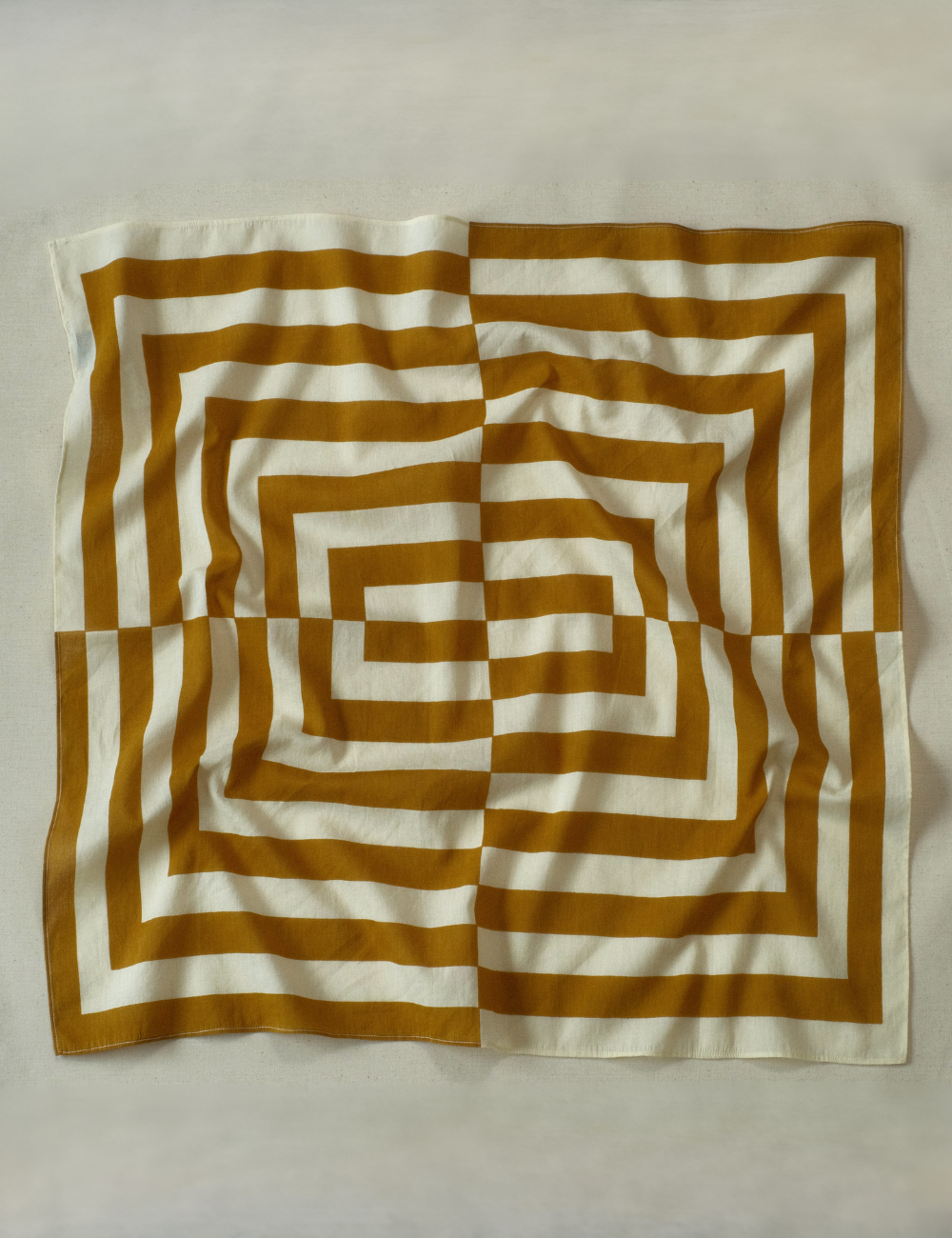 Camel striped square cotton scarf