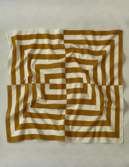 Camel striped square cotton scarf