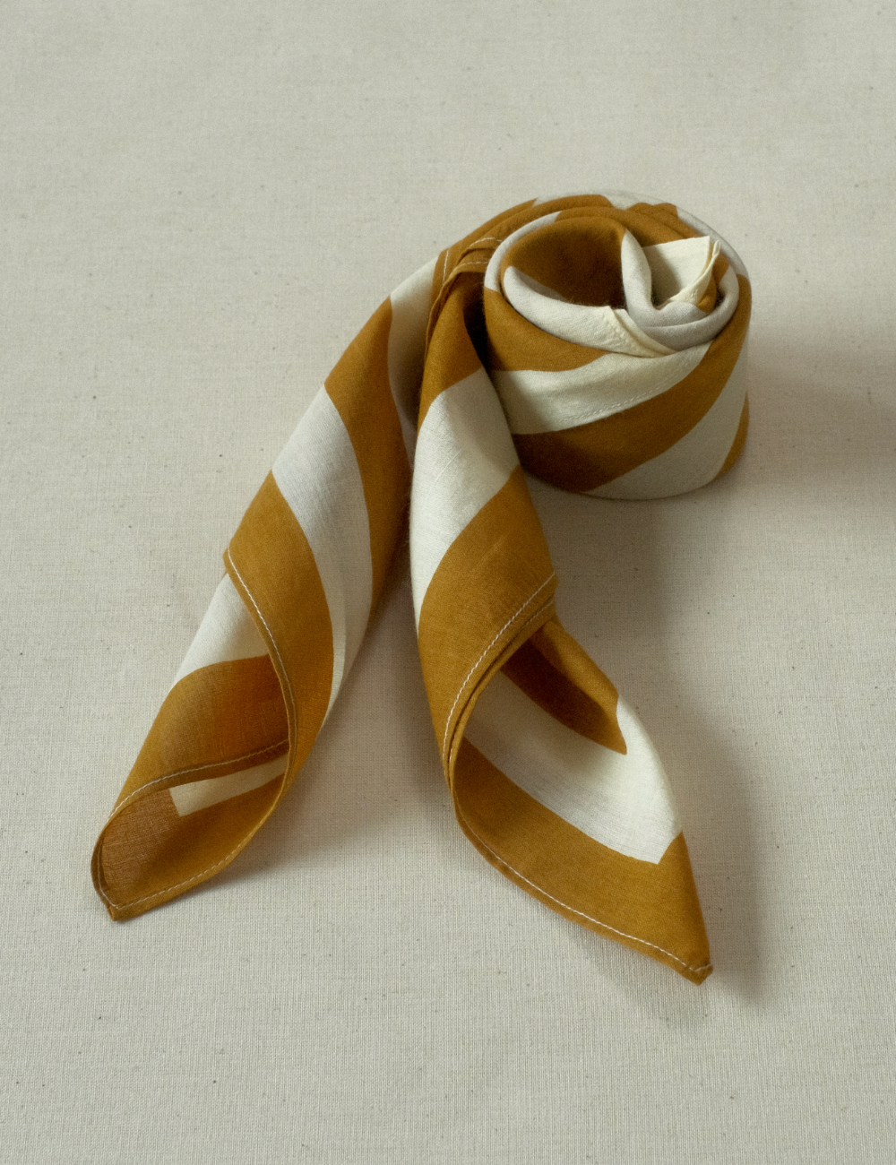 Camel striped square cotton scarf