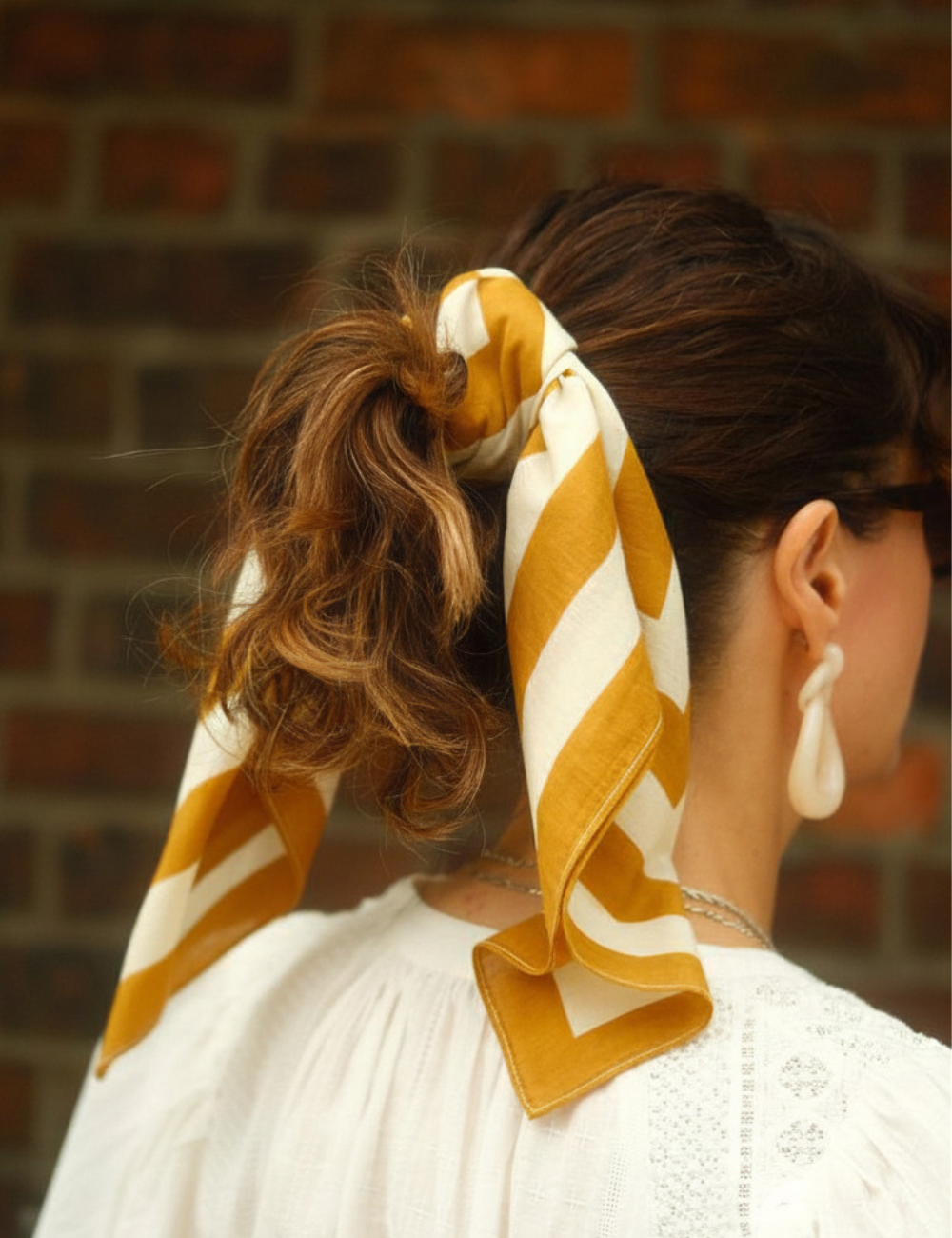Camel striped square cotton scarf