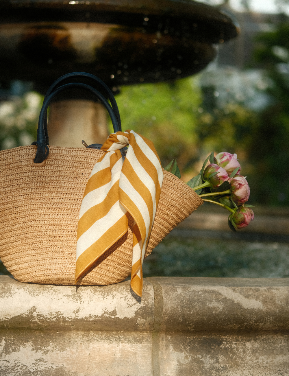 Camel striped square cotton scarf