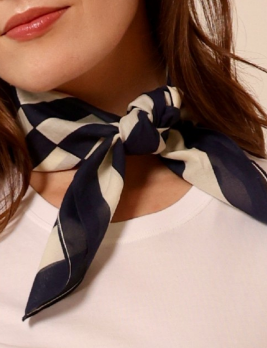Navy striped square cotton scarf