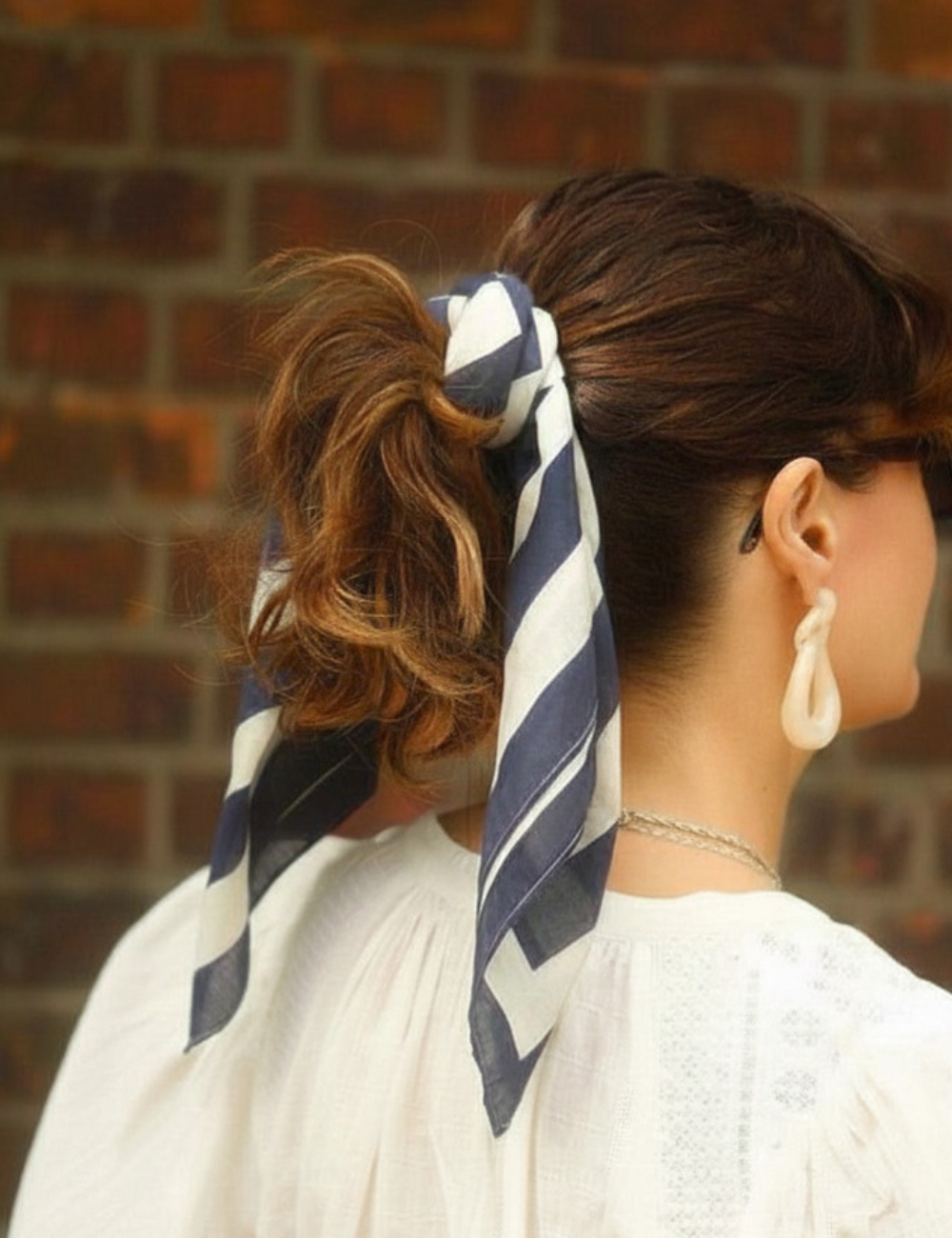 Navy striped square cotton scarf