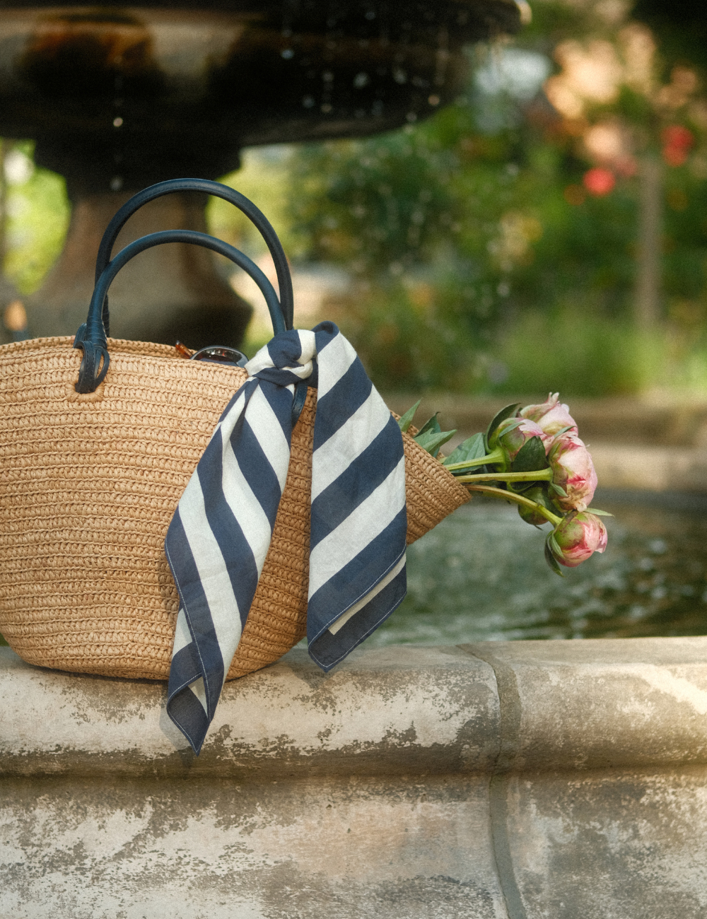 Navy striped square cotton scarf