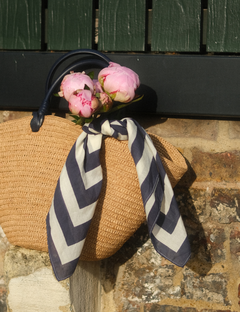 Navy striped square cotton scarf