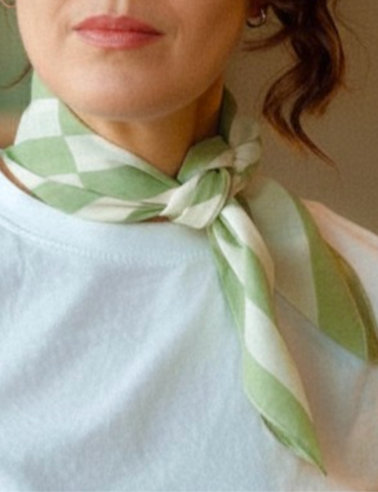 Green striped square cotton scarf
