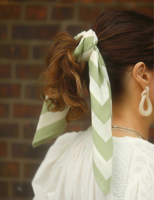 Green striped square cotton scarf