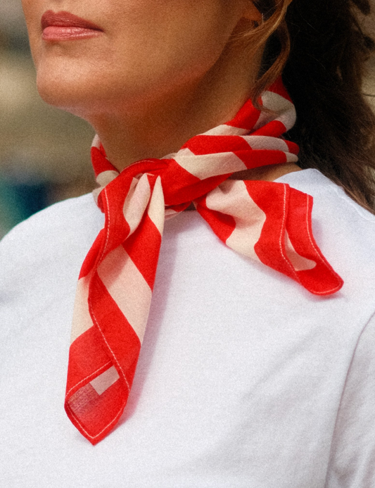 Red striped square cotton scarf