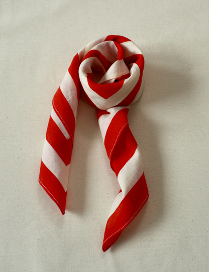 Red striped square cotton scarf