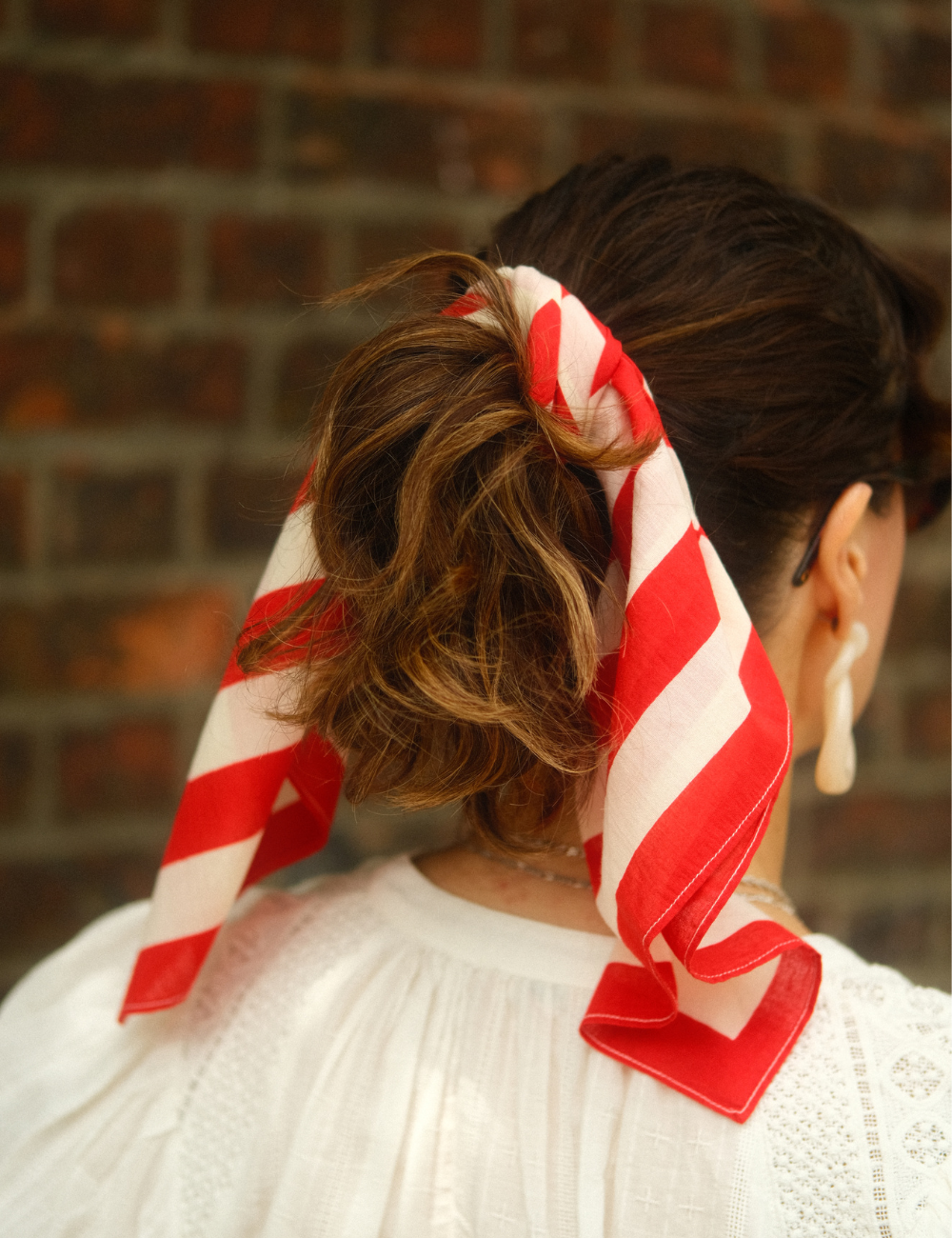 Red striped square cotton scarf