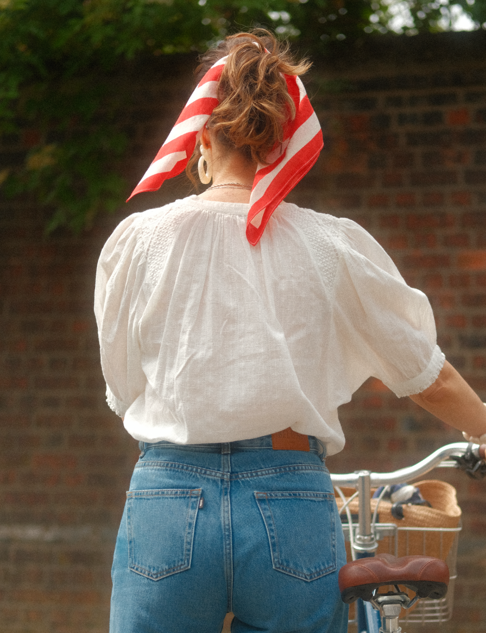 Red striped square cotton scarf