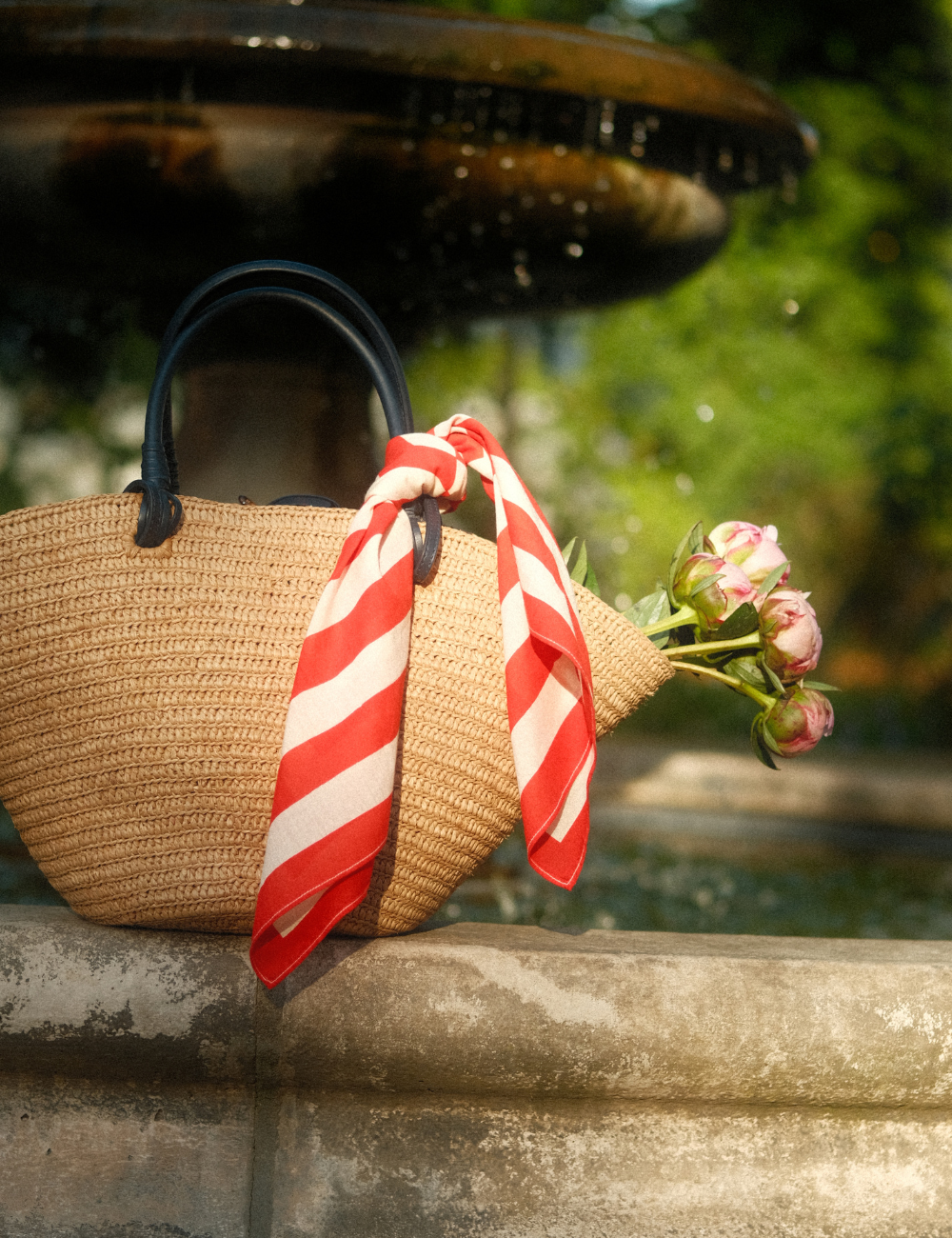 Red striped square cotton scarf