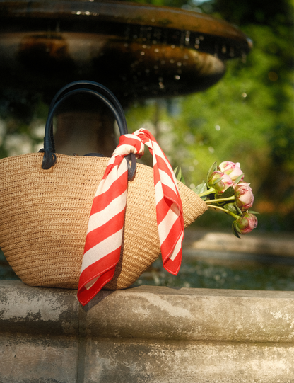 Red striped square cotton scarf