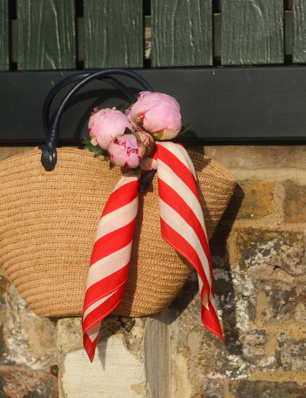Red striped square cotton scarf