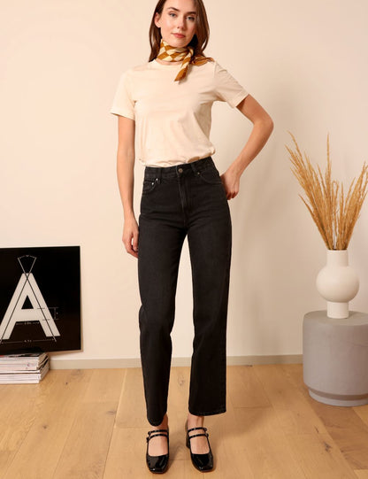 Lafont washed black - high-waisted straight leg jeans
